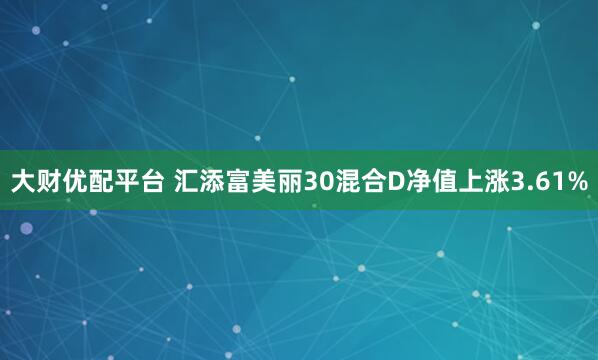 大财优配平台 汇添富美丽30混合D净值上涨3.61%